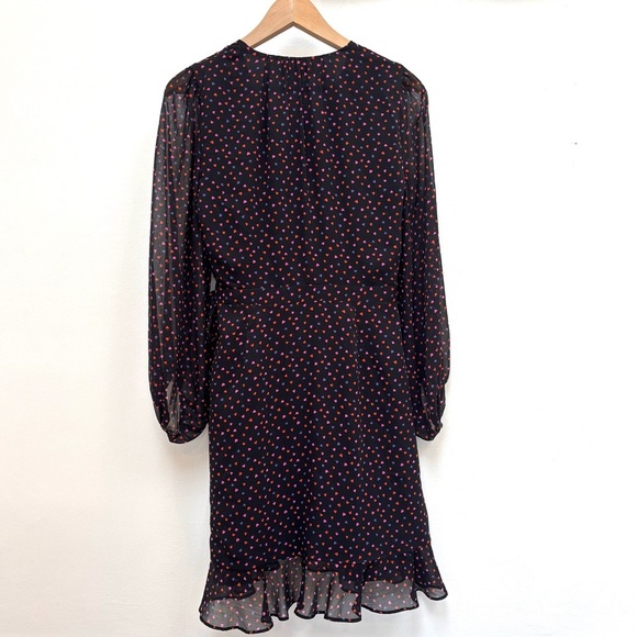 Banana Republic Ruffle Wrap Dress Sheer Chiffon Black Heart Print Size 6 - Picture 7 of 14